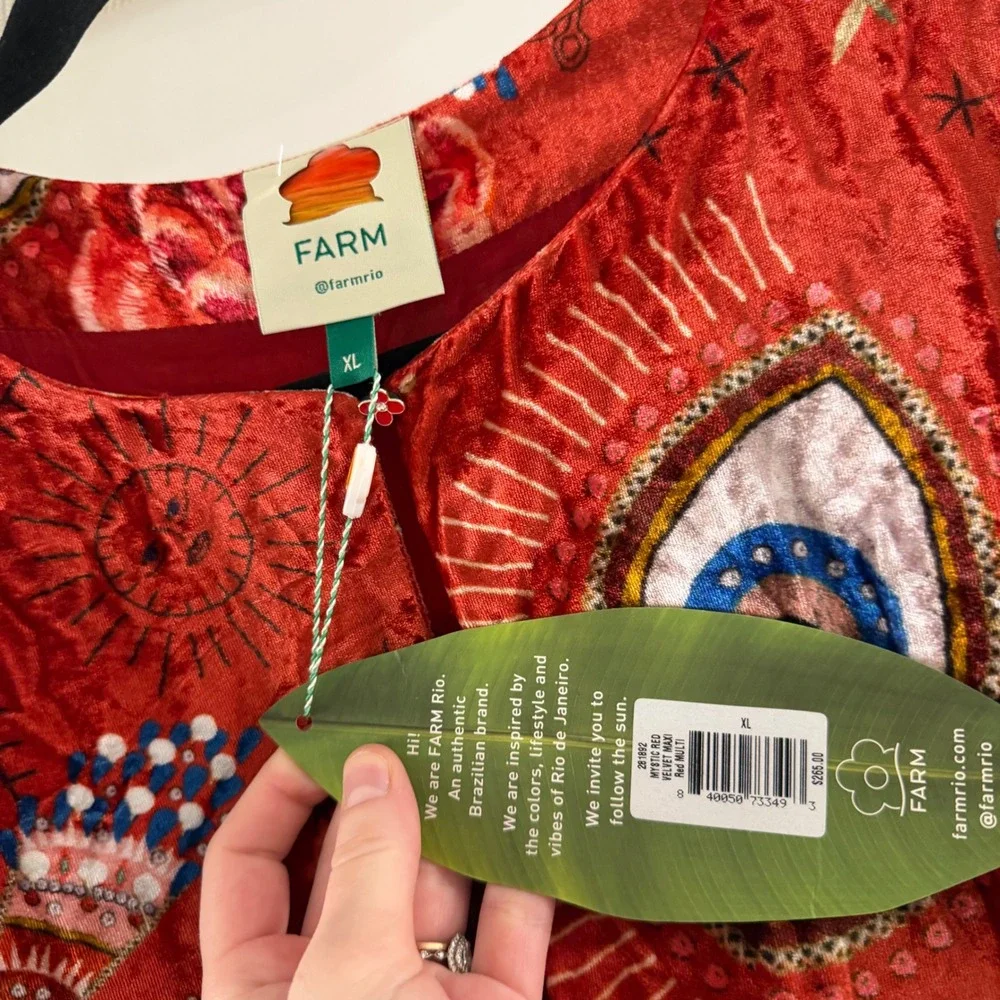 NWT Farm Rio Mystic Red Velvet Maxi Dress XL Long Sleeve Celestial Evil Eye Boho - Picture 3 of 7